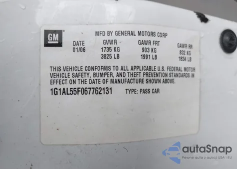 2006 Chevrolet Cobalt Lt z USA, uszkodzony, nr VIN 1G1AL55F067762131
